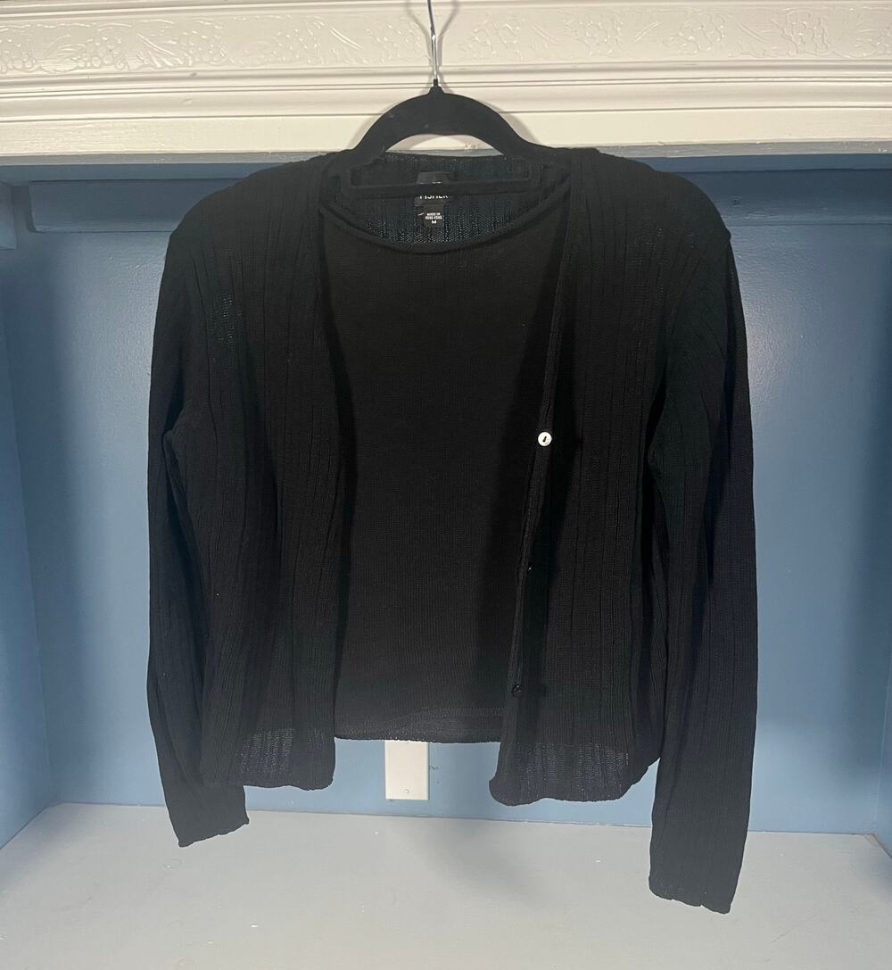 Eileen Fisher 100% Cotton Knit Cardigan Tank Set Black Size Medium